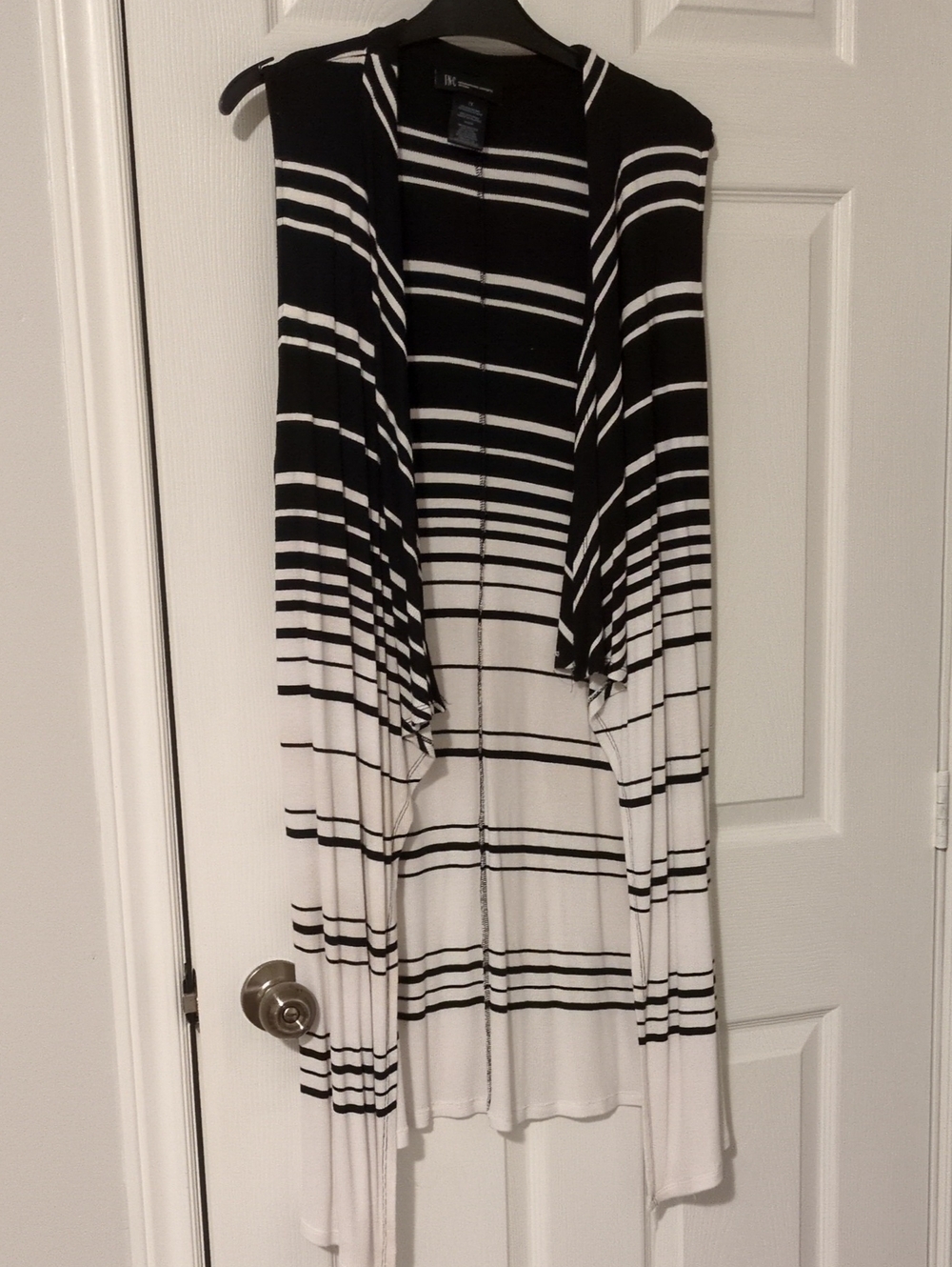 INC International Concepts Black and White Striped Open-Front Cardigan